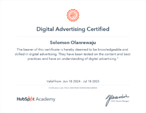 Shopify Expert Hubspot Digital Advertising Certificate